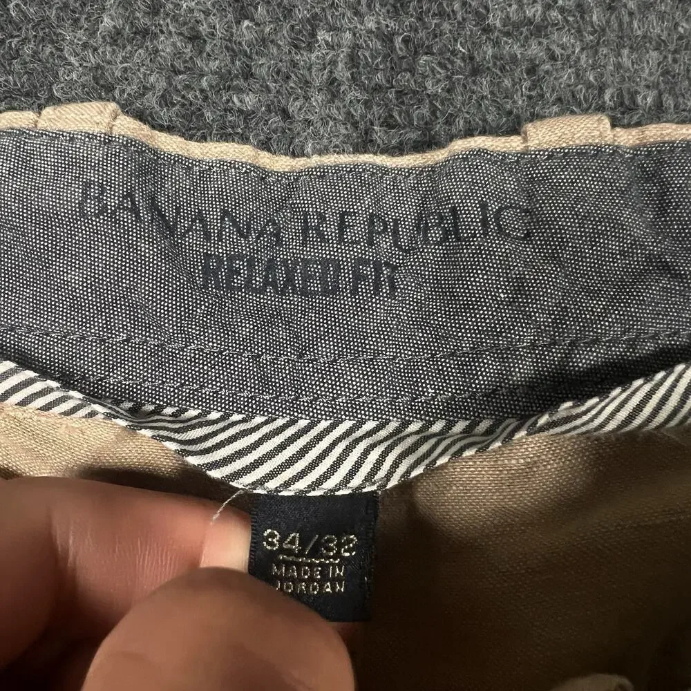 Banana Republic Relaxed Fit Tan Linen Cotton Chino Pants Mens 36x30 Drawstring